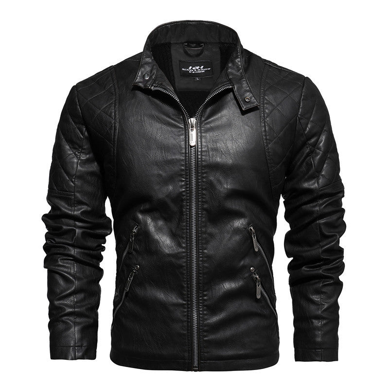 Men’s PU Leather Stand Collar Zipper Jacket – Ideal for Autumn and Winter