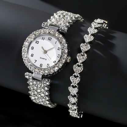 Luxury Women's Watch & Bracelet Set – Elegant Silver Quartz Wristwatch