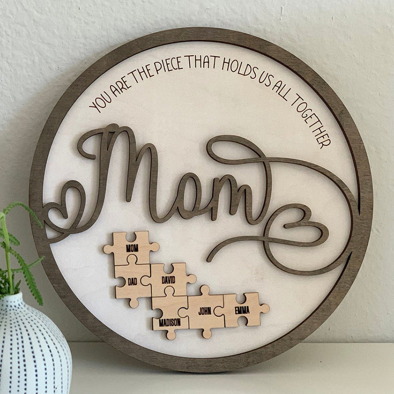 Adornos creativos de rompecabezas de madera para el día de la madre