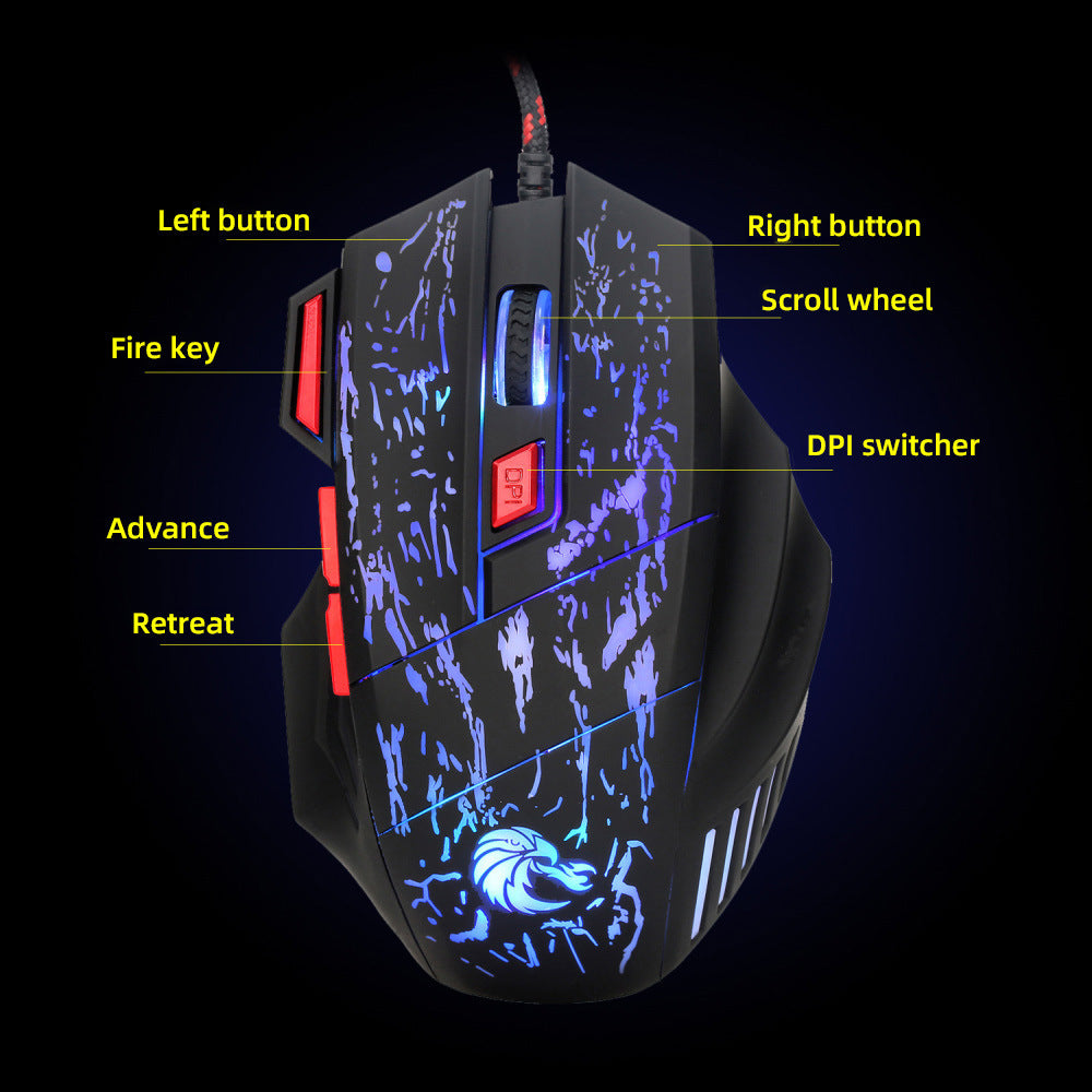 Water Crack Colorful Luminous Game Mouse Wired Mouse