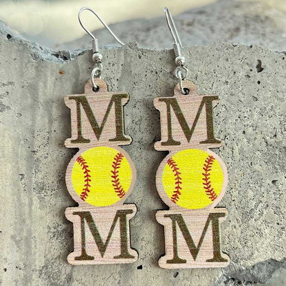 Mother's Day Ball Sports Shaped Wooden Minimalist Earrings