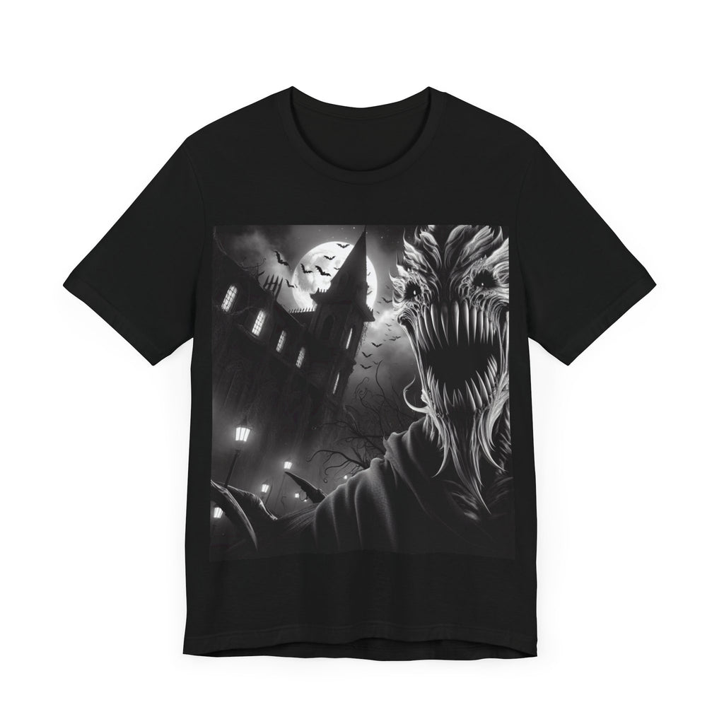 Halloween Creature Unisex Tee with a midnight scene