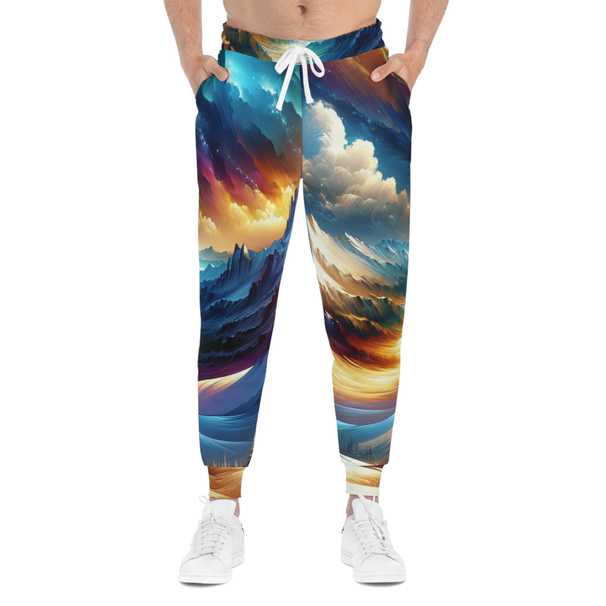 Winter Landscape Athletic Joggers - Colorful Snowy Mountains Panoramic View