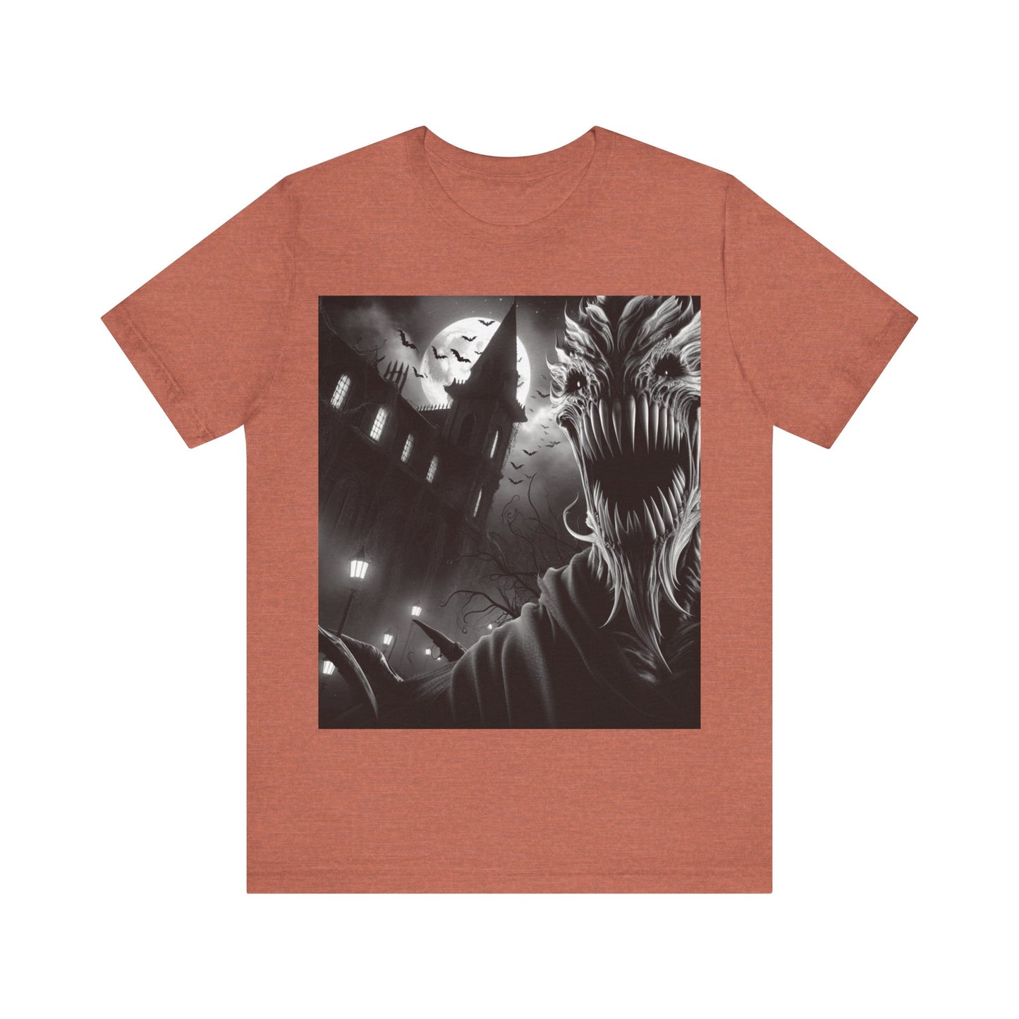 Halloween Creature Unisex Tee with a midnight scene