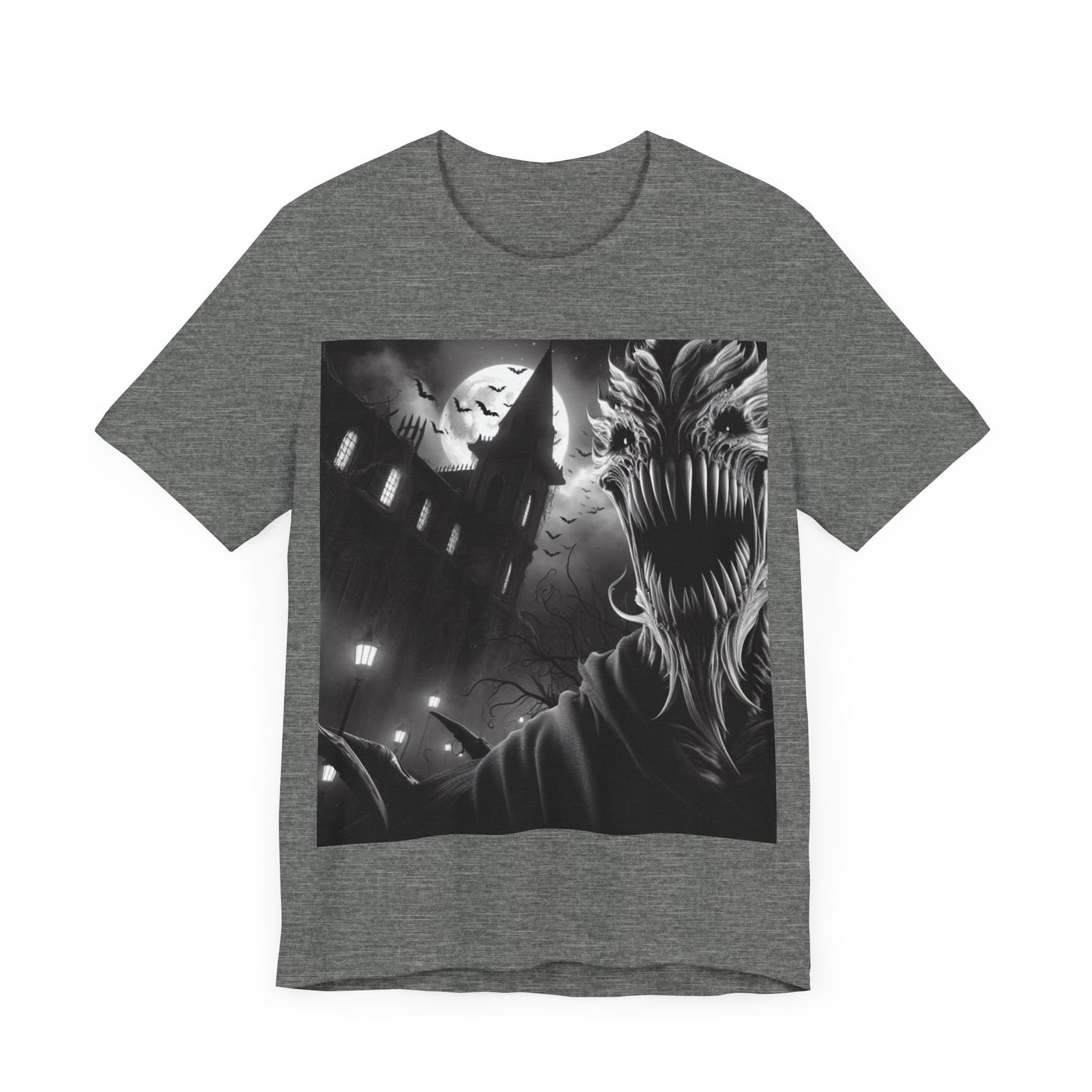 Halloween Creature Unisex Tee with a midnight scene