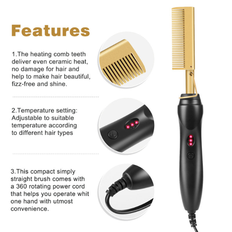 Electric Straightening Comb, Electric Hair Straightener, High-Temperature Styling For Dry And Wet Hair