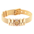 Pulsera de cadena de reloj de acero inoxidable Pulsera con letras de corona de diamantes para el día de la madre