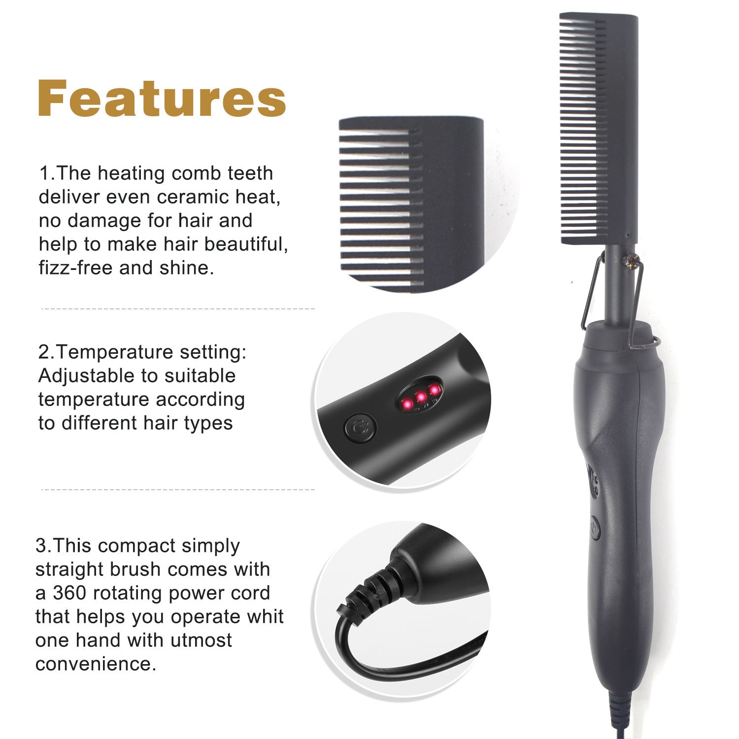 Electric Hair Straightener & Curler Comb – Wet & Dry Copper Iron