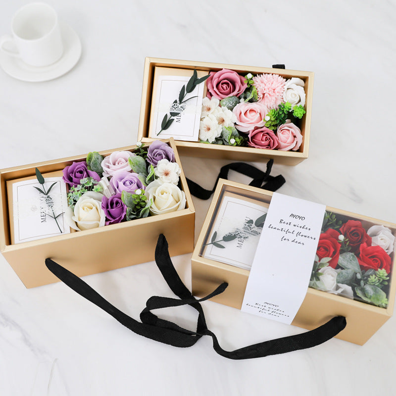 Caja de regalo con rosas y flores de jabón Ideas de regalos para el día de la madre Regalo 520 para el día de San Valentín