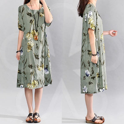 Bohemian Summer Print Loose Floral Dress For Women Dresses