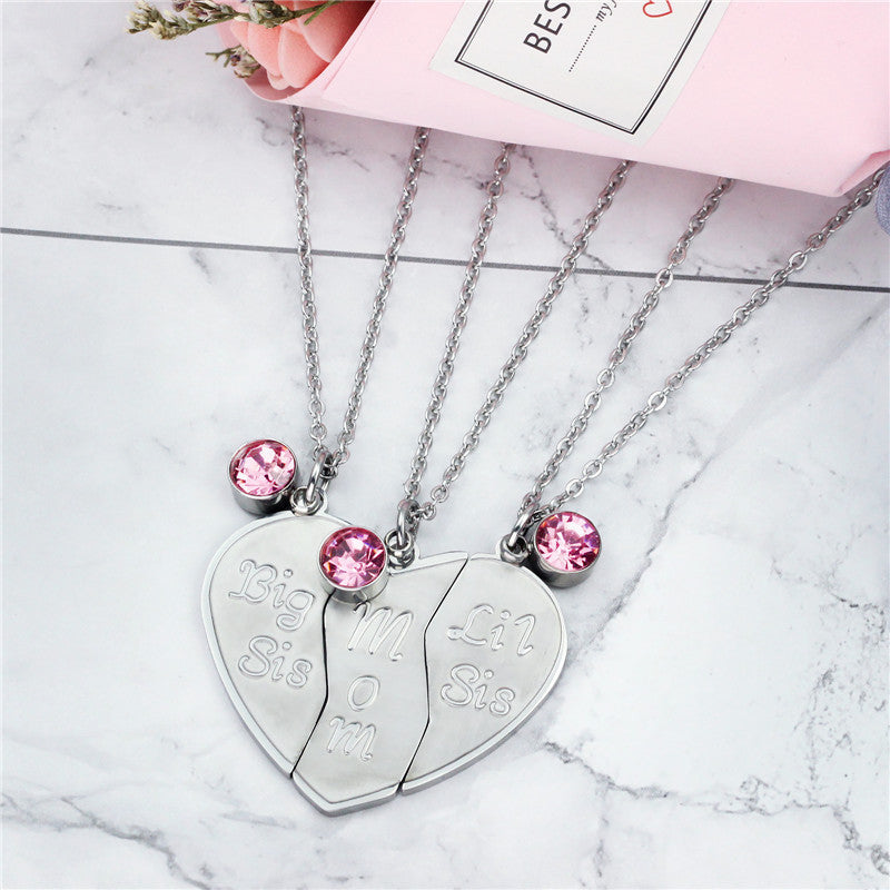 Fashion Creative Mother's Day Three Puzzle Titanium Steel Necklace