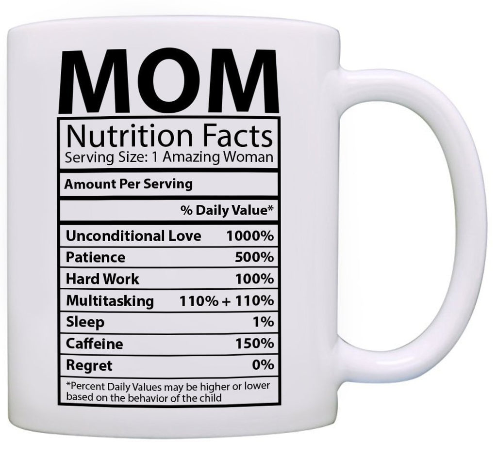 Taza de café de cerámica con etiqueta nutricional del Día de la Madre
