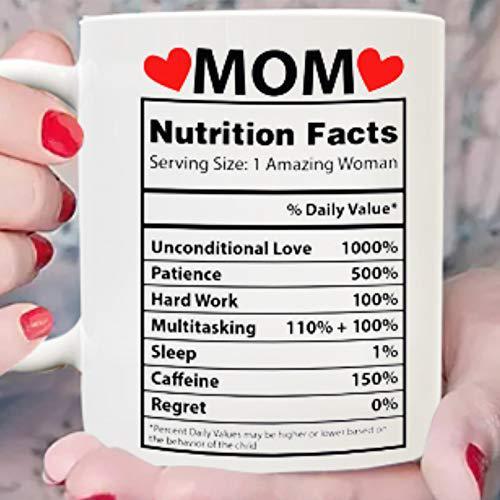 Taza de café de cerámica con etiqueta nutricional del Día de la Madre
