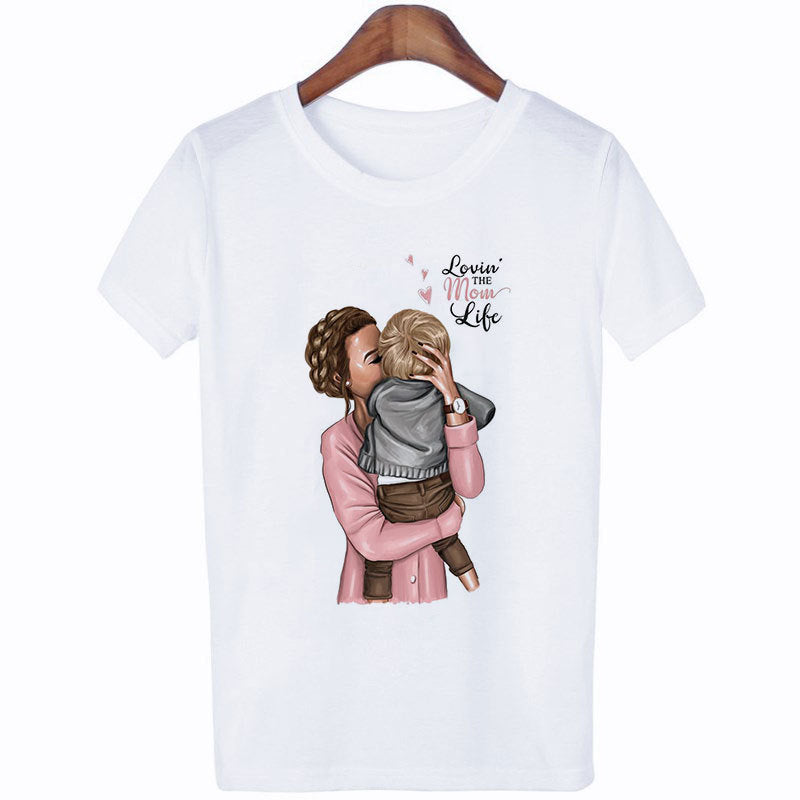 Mother'S Day Theme Ladies Round Neck Short Sleeve