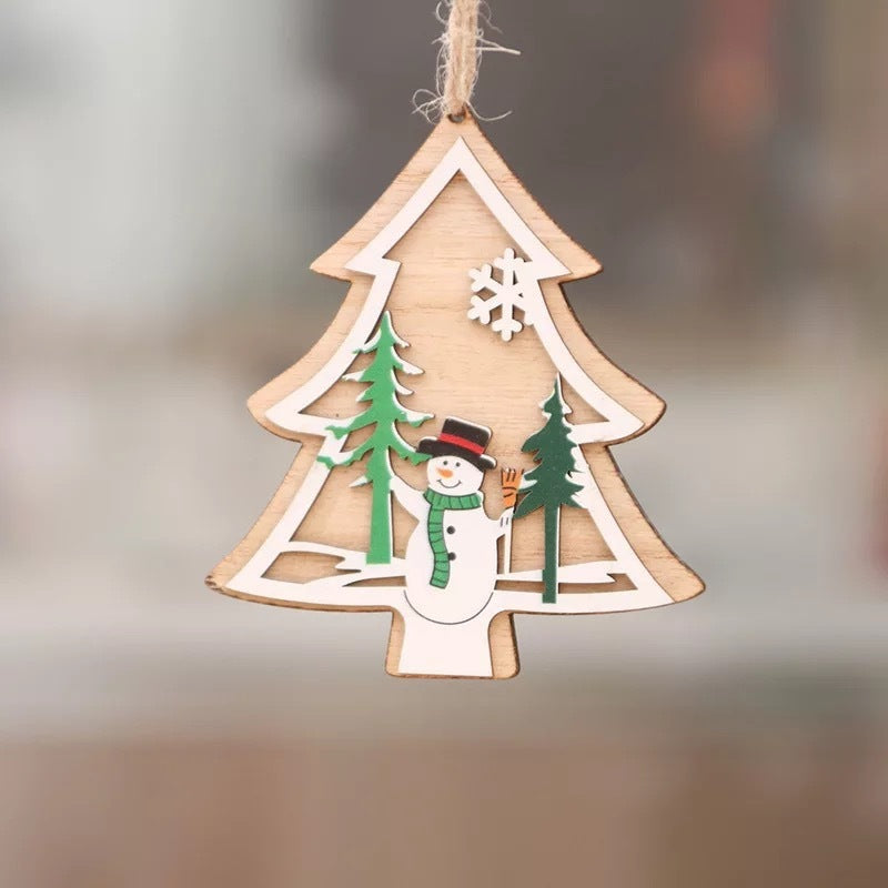 Christmas tree small pendant wooden five-pointed star bell pendant gift Christmas decoration wooden