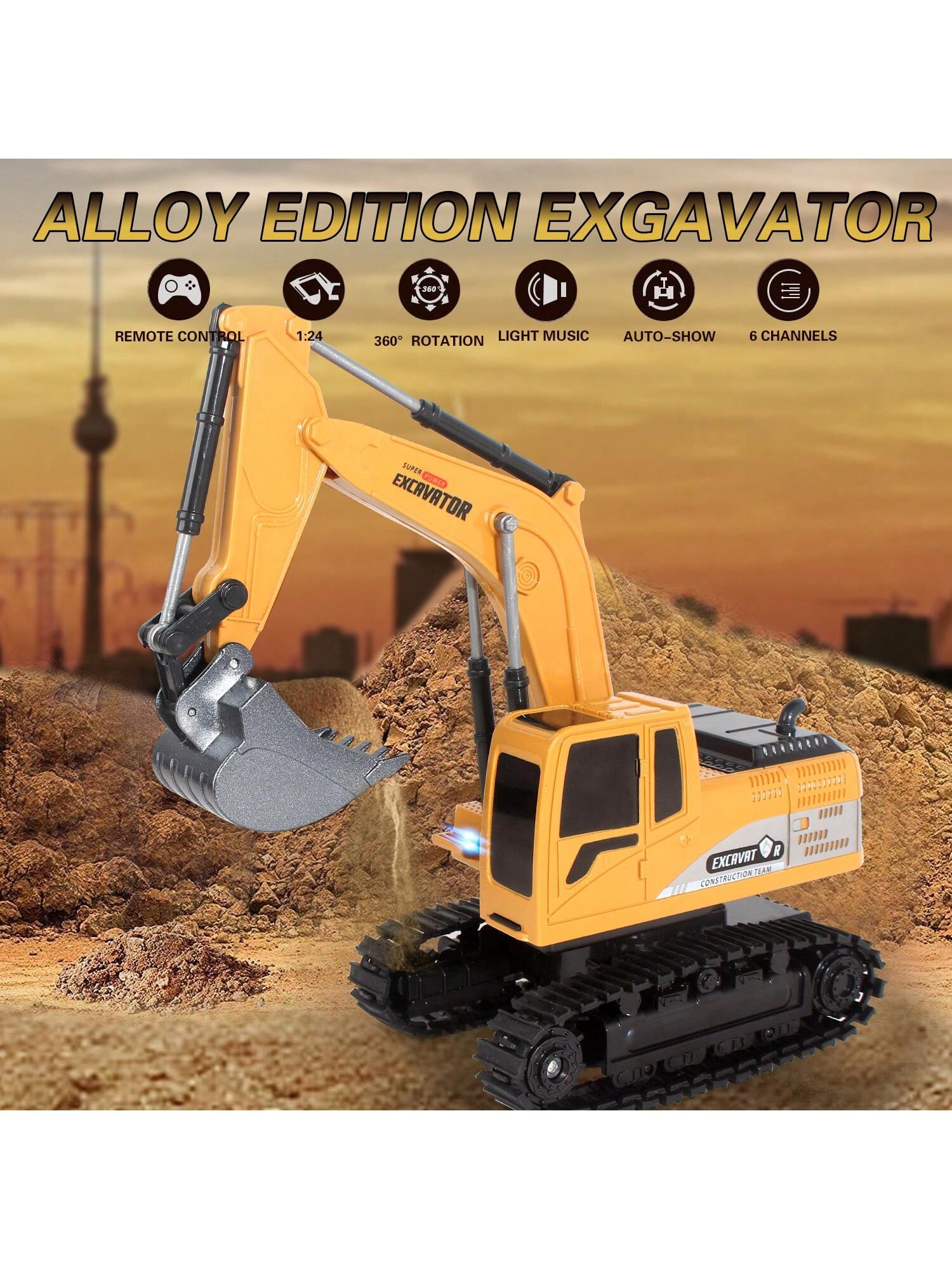 RC Remote Control Excavator Toy | 1/24 Scale Construction Digger with Lights & Sounds