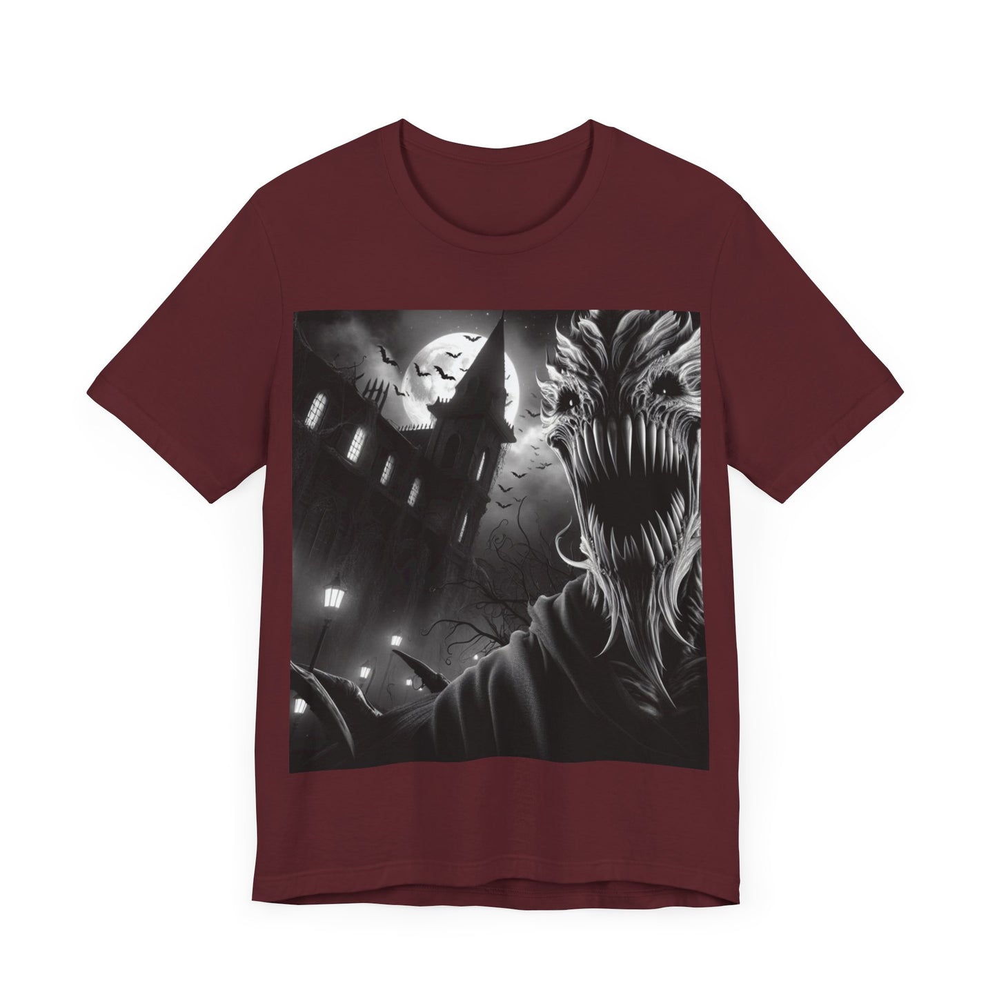 Halloween Creature Unisex Tee with a midnight scene