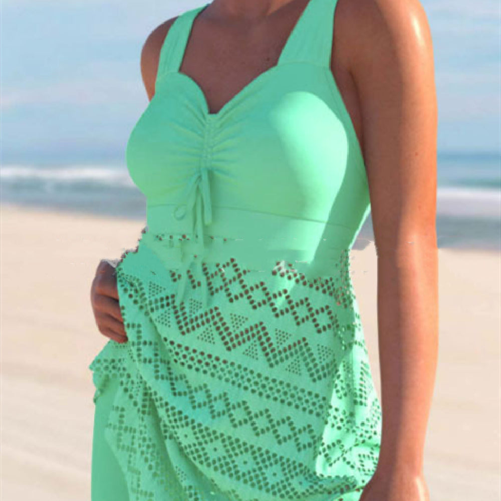 Women's Lace One-Piece Swimsuit Set | Solid Color with Matching Pants