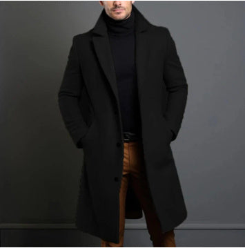 Winter Lapel Trench Coat - Men's Single Breasted Jacket