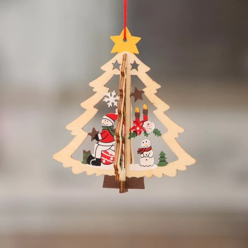 Christmas tree small pendant wooden five-pointed star bell pendant gift Christmas decoration wooden