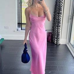 Elegant Satin Slip Dress – Sleeveless Backless Summer Party Dress