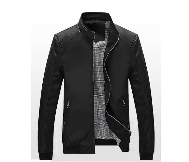 Men's Leather Bomber Jacket - Slim Fit PU Leather Jacket with Quilted Sleeves
