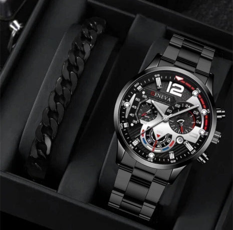 Stylish Men's Steel Quartz Watch & Bracelet Set – Perfect Gift