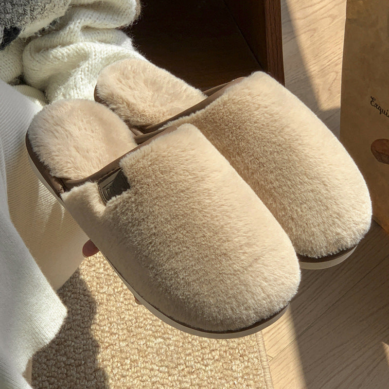 Winter Plush Slippers Warm Solid House Shoes Non-slip Bedroom Floor Home Slipper For Women Men