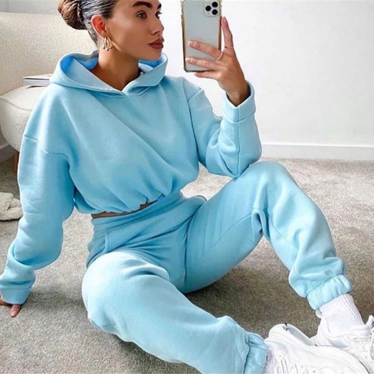 Trajes de jogging para mujer, trajes de chándal de 2 piezas, sudadera con capucha de manga larga sexy, ropa deportiva informal para Fitness