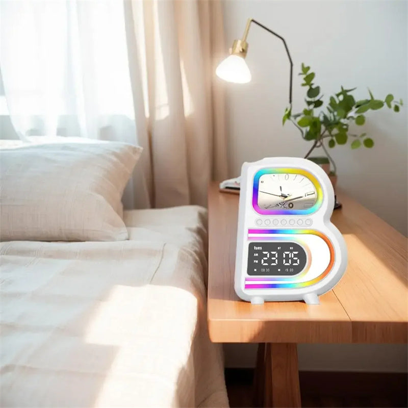 M2k Trends 2025 New B-Shaped Blutooth Speaker Multifunctional Smart Music Rhythm Lighting Phone Wireless Charger TF Card AUX Input Standard Mode