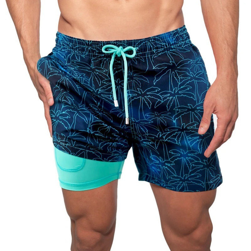 Pantalones cortos de playa estampados para hombre Pantalones cortos deportivos de doble capa Verano