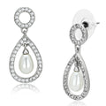 Pearl Drop Earrings for Women – Rhodium Plated Brass Dangle Earrings with 8.5mm Synthetic White Pearl