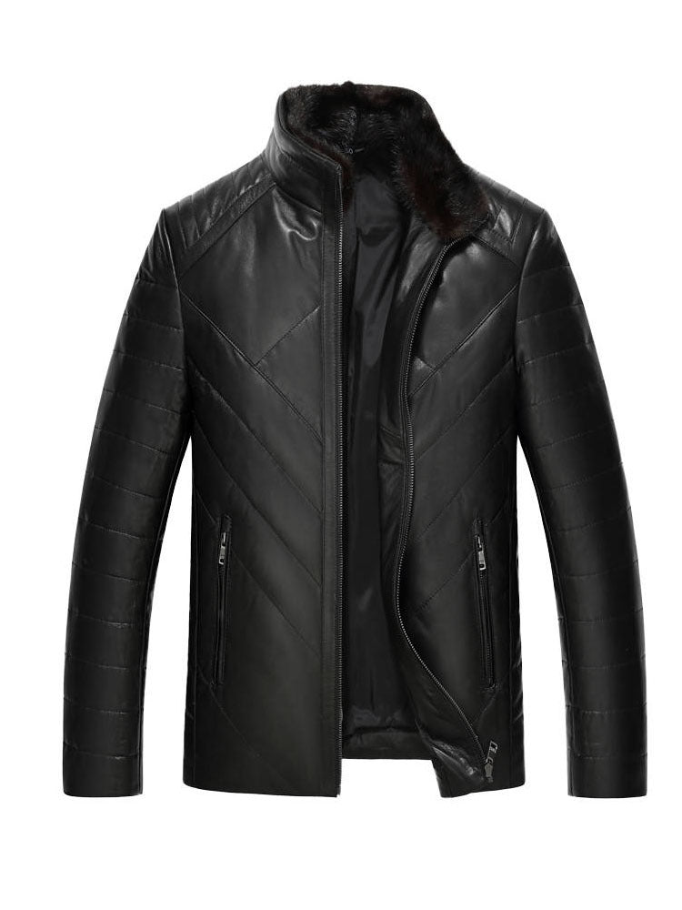 Luxury Leather & Velvet Mink Winter Jacket