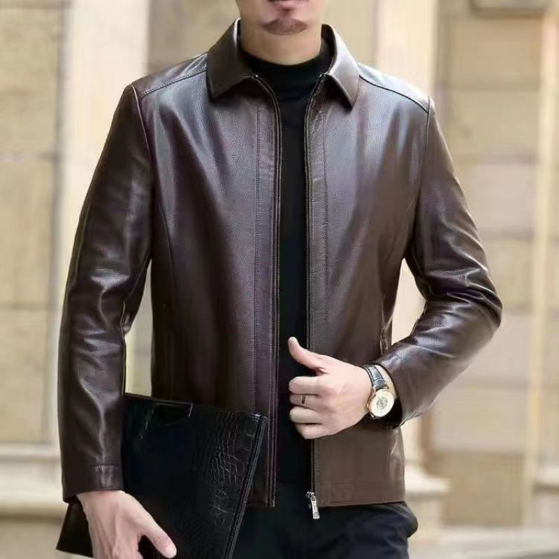 Premium Fleece-Lined Leather Jacket - Stand Collar Men's Outerwear