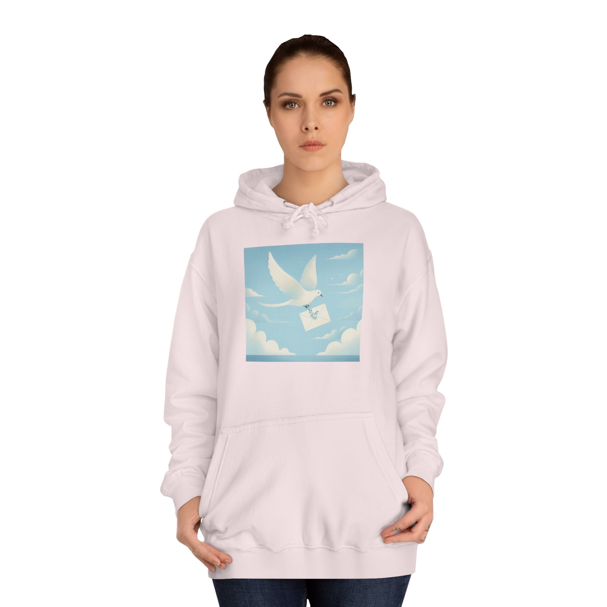 Bird Envelope College Hoodie - Pastel Romantic Minimalistic Design