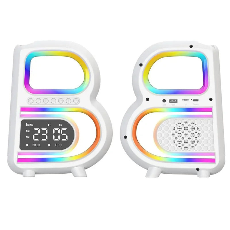 M2k Trends 2025 New B-Shaped Blutooth Speaker Multifunctional Smart Music Rhythm Lighting Phone Wireless Charger TF Card AUX Input Standard Mode