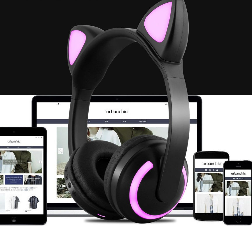 Wireless Cat Ear Headphones with Noise Reduction & LED Light