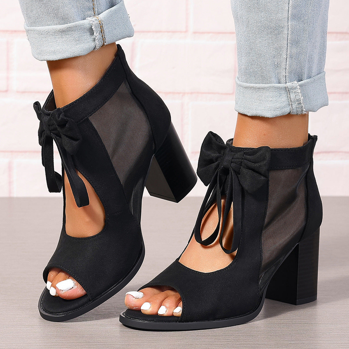 Chunky High Heel Sandals – Bow & Ankle Strap, Open Toe