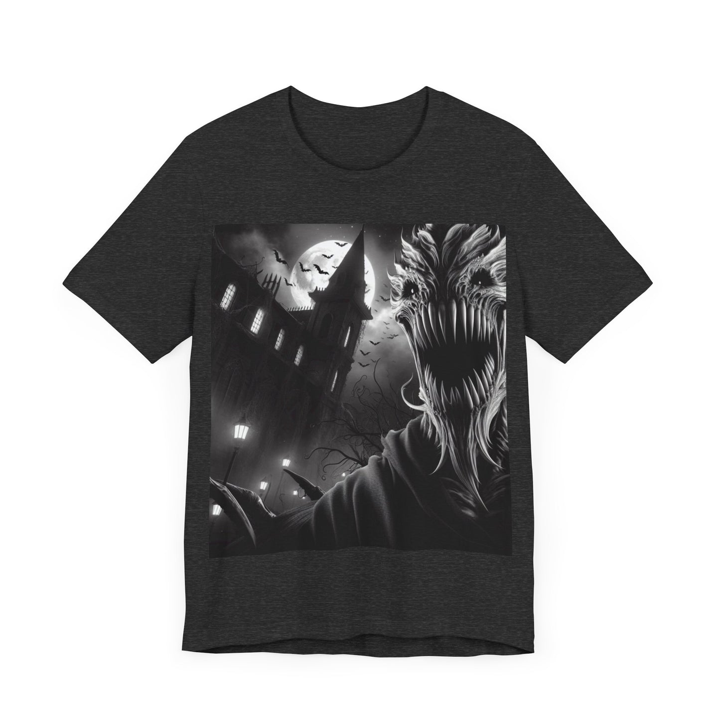 Halloween Creature Unisex Tee with a midnight scene