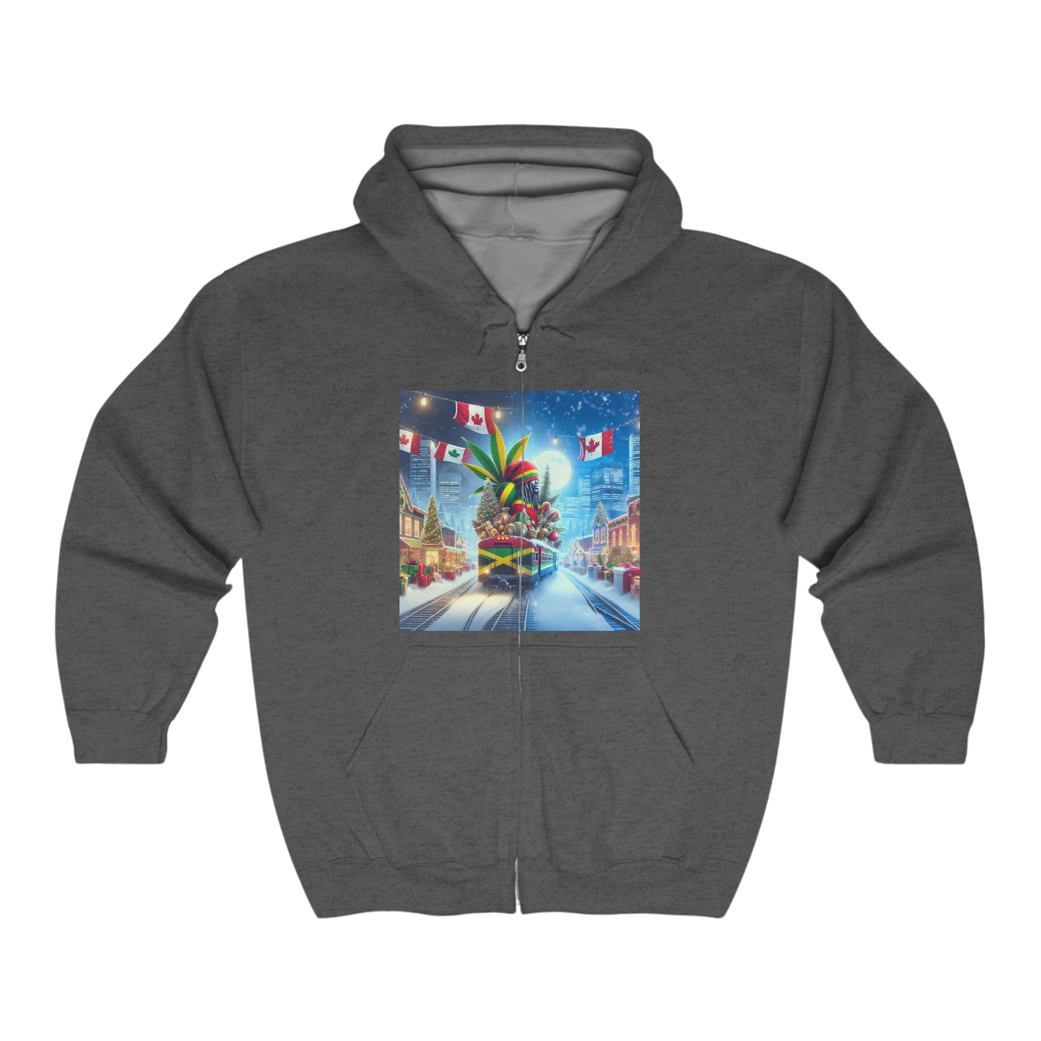 Christmas Vibes Full Zip Hoodie - USA & Canada Travel Theme
