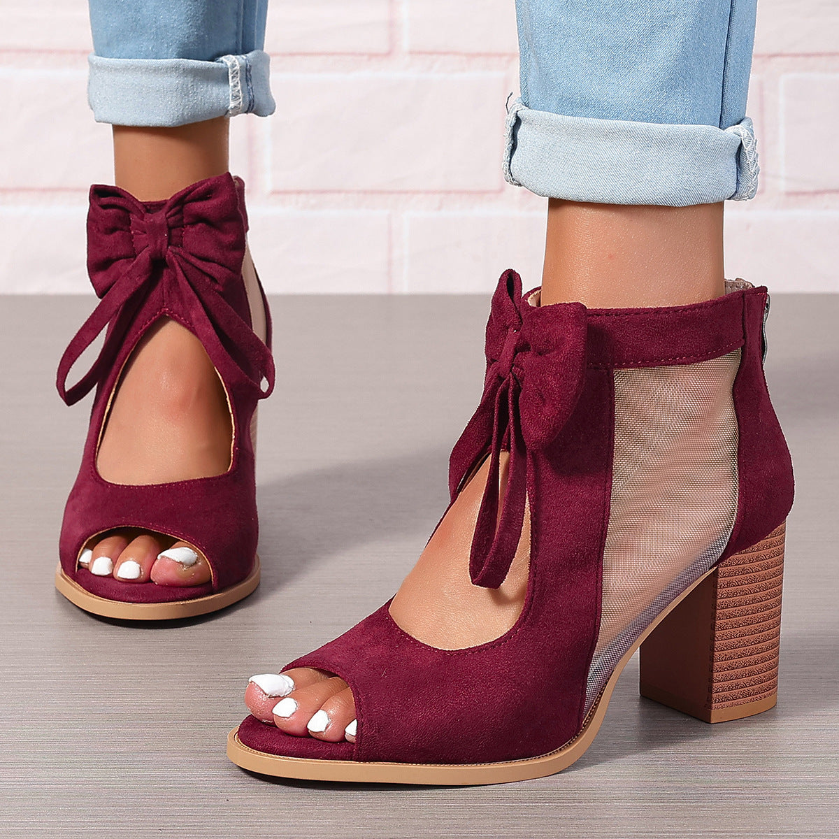 Chunky High Heel Sandals – Bow & Ankle Strap, Open Toe