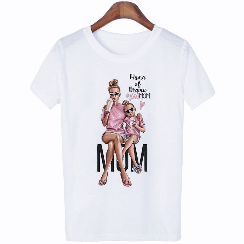 Mother'S Day Theme Ladies Round Neck Short Sleeve