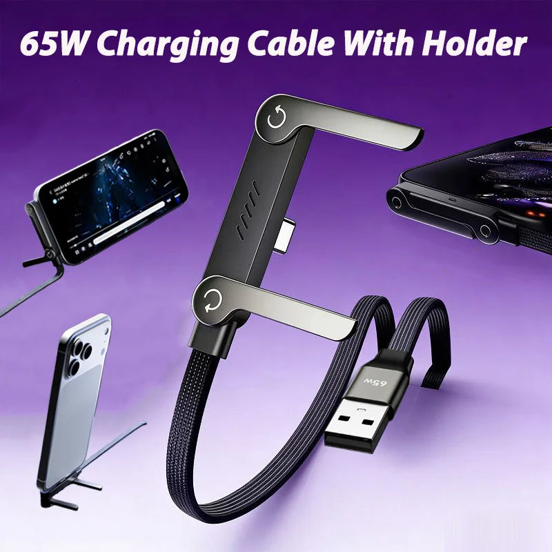 65W charging cable with holder on a purple background