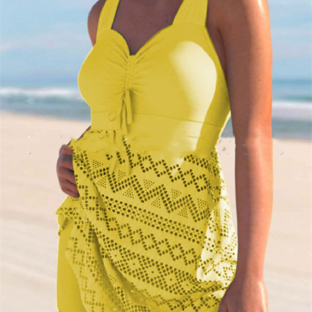 Women's Lace One-Piece Swimsuit Set | Solid Color with Matching Pants