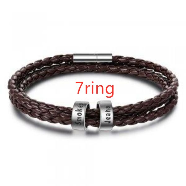 best Personalized Mens Braided Genuine Leather Bracelet Stainless Steel Custom Beads Name Charm Bracelet For Men With Family Names 7 shop online at M2K Trends for