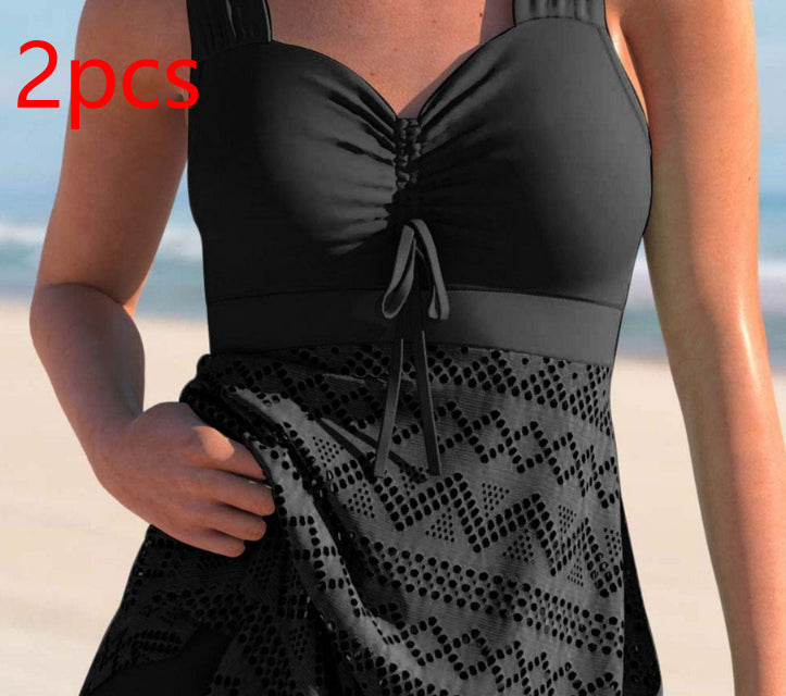 Women's Lace One-Piece Swimsuit Set | Solid Color with Matching Pants