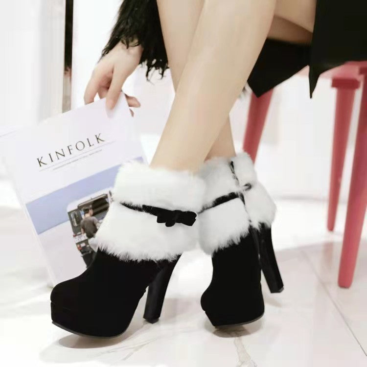 Plush Winter Boots Christmas Shoes High Heel Party Shoes