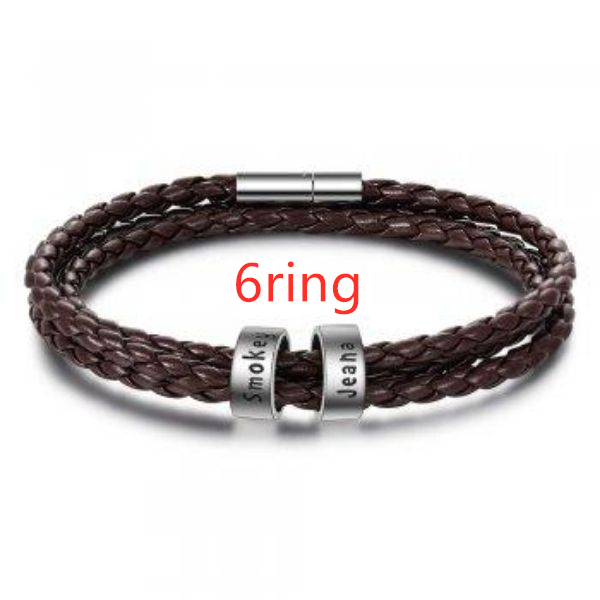 best Personalized Mens Braided Genuine Leather Bracelet Stainless Steel Custom Beads Name Charm Bracelet For Men With Family Names 7 shop online at M2K Trends for