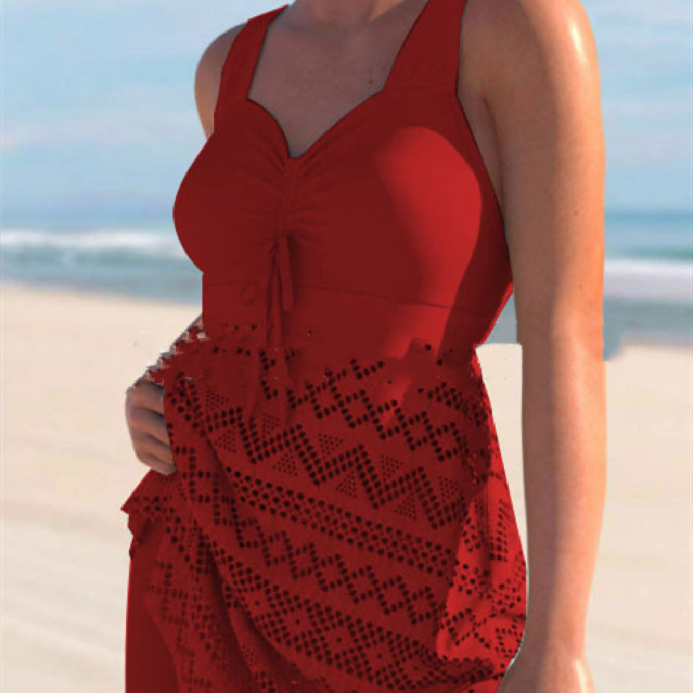 Women's Lace One-Piece Swimsuit Set | Solid Color with Matching Pants