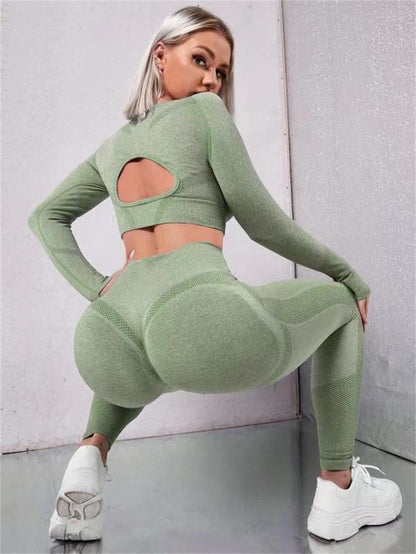 2pcs Sports Suits: Hollow Tops & Butt Lift Leggings